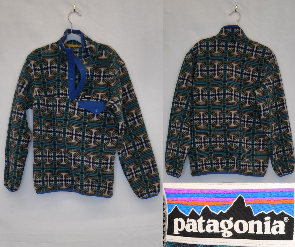 Patagonia Synchilla Fleece Kids Large Aztec Geometric Print Blue FA23 #W5476